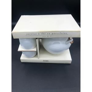Pier One Imports White Porcelain Tea Pot Set with 4 Cups